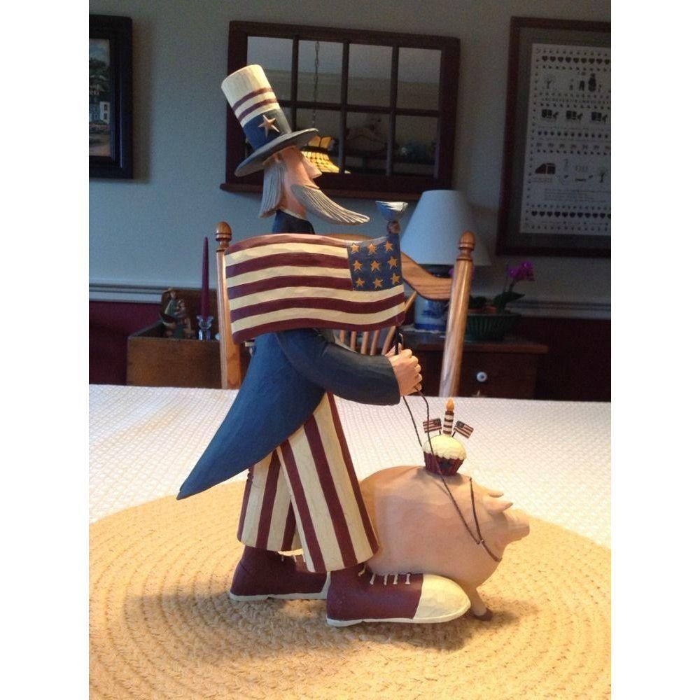 WILLIRAYE STUDIO "WALKING THE HOG" - UNCLE SAM, WALKING A PIG 10" patriotic